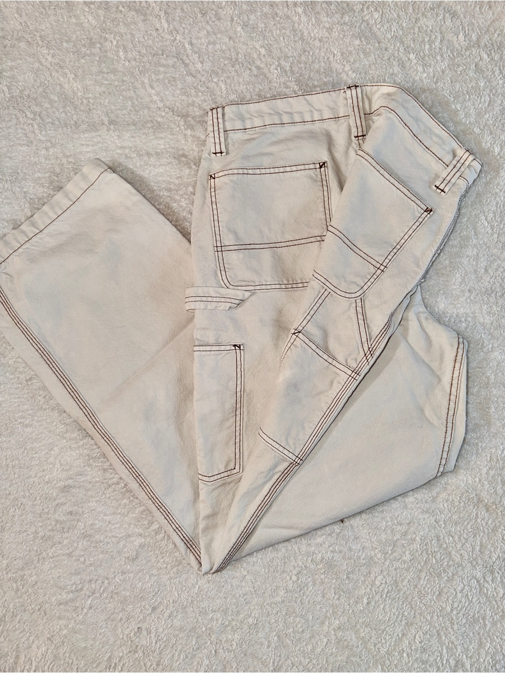 Asos Design Cargo Wide Leg Pants with Brown Contrast Stitching
